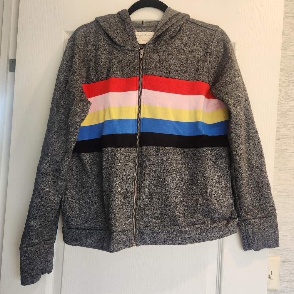 Evy's Tree Gray The Rainbow Hoodie with Multicolor Stripes Size L Euc